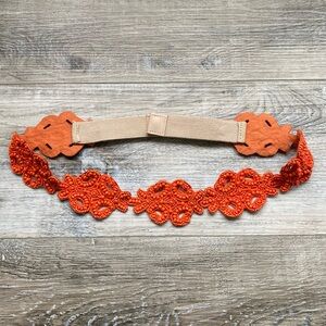 ANTHROPOLOGIE Beaded Orange Leather Elastic Waist Belt